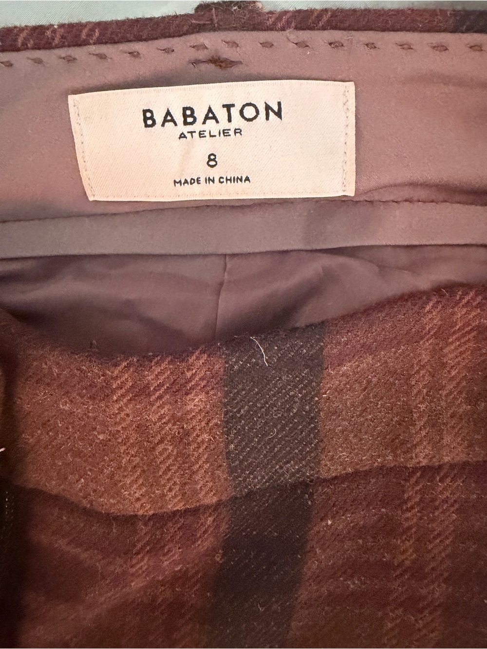 Babaton Dark Brown Plaid Dress Trousers - Picture 2 of 2